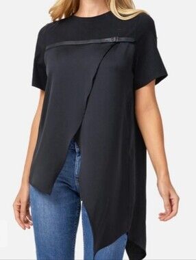 NWT! S DEER Stylish Black Women's Asymetrical Drape Blouse